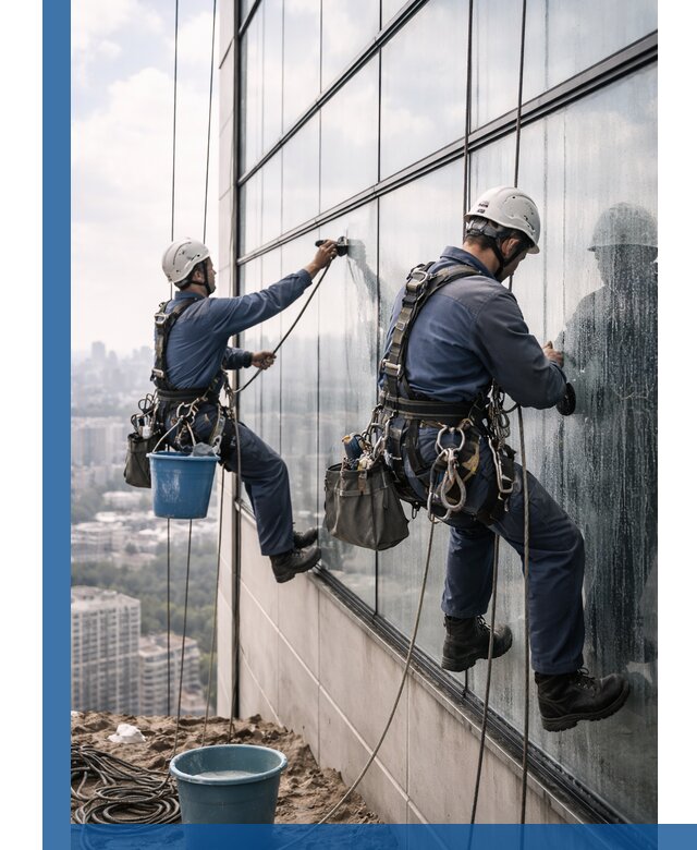 Профессиональная мойка фасадных окон альпинистами в Кирове