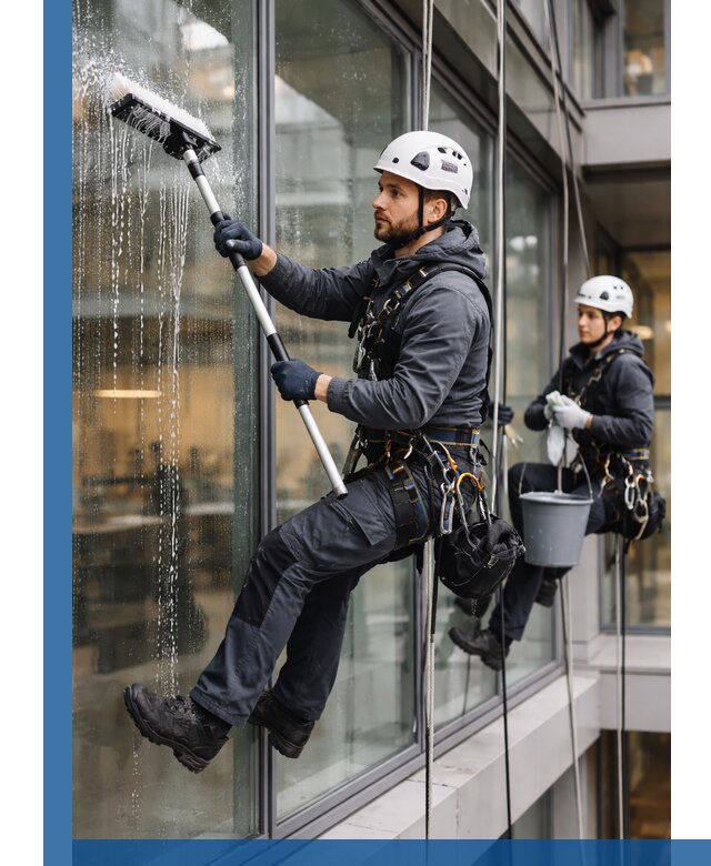 Профессиональная мойка витражей промышленными альпинистами в Кирове