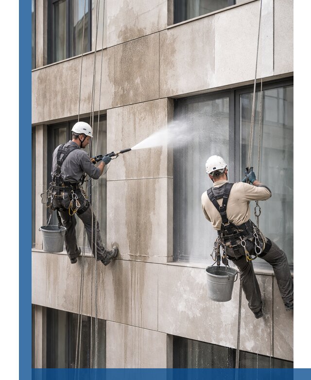 Послестроительная мойка фасада промышленным альпинизмом в Кирове