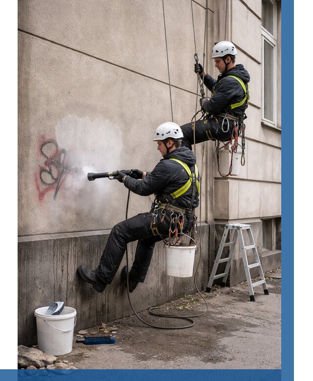 Удаление граффити с фасада в Кирове от 4663 р. | ВЫСОТНИК-Кри