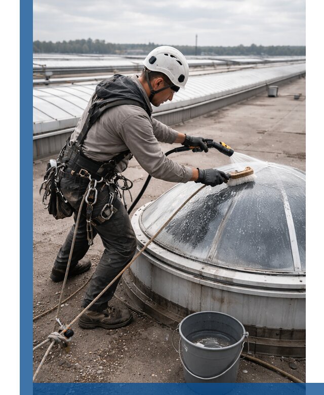 Мойка зенитных фонарей на кровле для промышленных объектов в Кирове