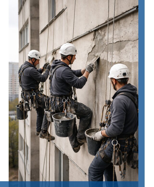 Ремонт бетонных элементов фасада в Кирове от 2591 р. | ВЫСОТНИК-Кри