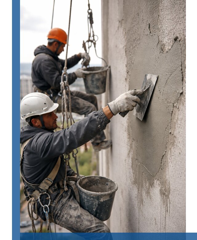 Штукатурка фасада на высоте в Кирове профессиональные работы