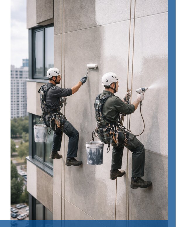 Покраска фасада альпинистами в Кирове от 311 р. | ВЫСОТНИК-Кри