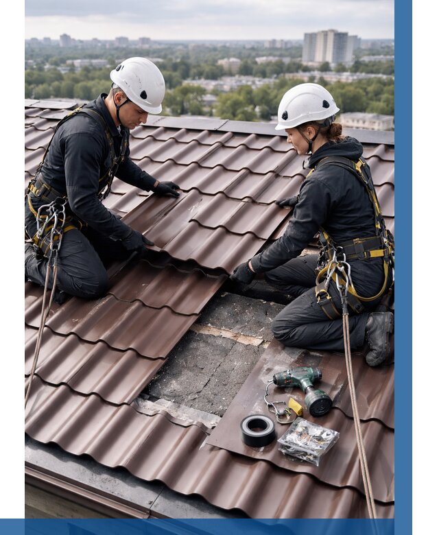 Ремонт металлочерепицы на крыше в Кирове от 933 р. | ВЫСОТНИК-Кри