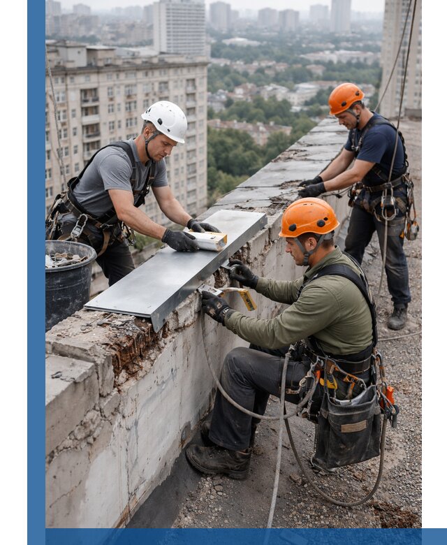 Ремонт парапета на кровле в Кирове, высотные работы с гарантией