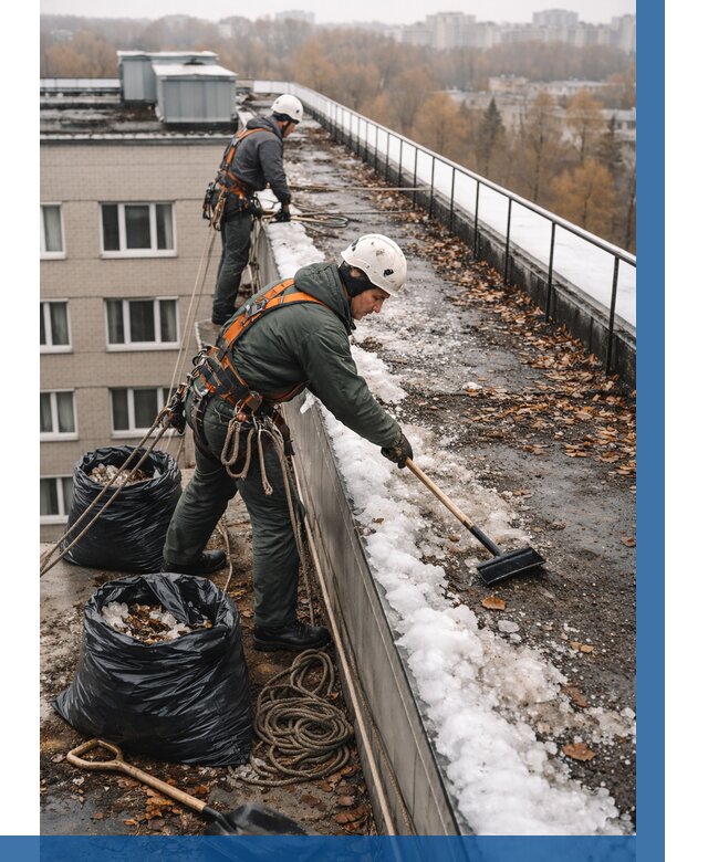 Очистка кровли по периметру в Кирове от 570 р. | ВЫСОТНИК-Кри