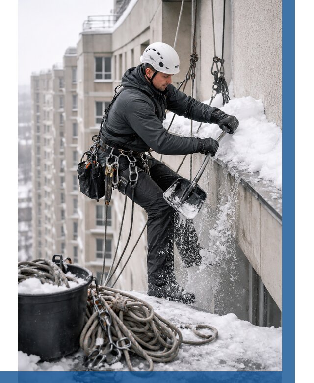 Очистка карнизов от снега в Кирове от 311 р. | ВЫСОТНИК-Кри