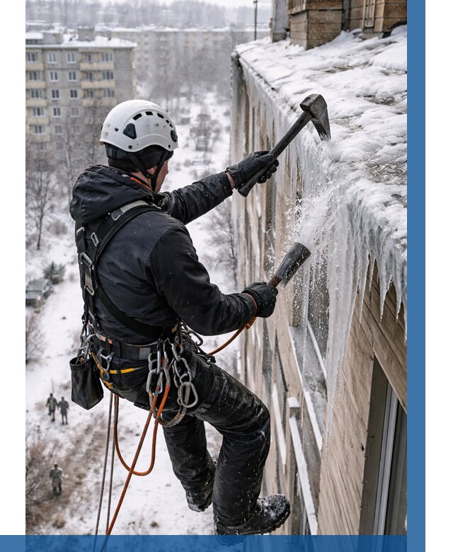 Сбивание сосулек с крыши в Кирове по цене от 4663 р. | ВЫСОТНИК-Кри