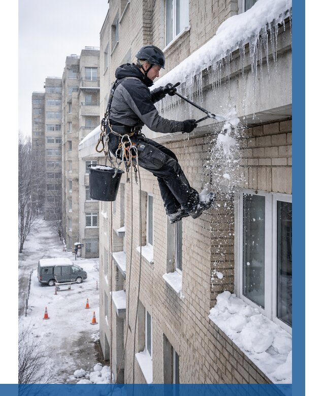 Удаление наледи с карнизов в Кирове от 363 р. | ВЫСОТНИК-Кри