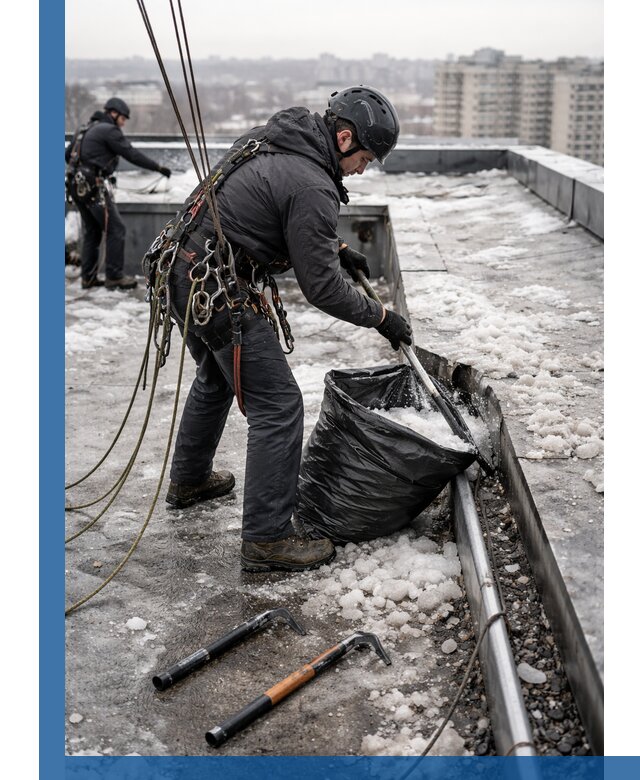 Аварийная очистка кровли в Кирове от промальпинистов