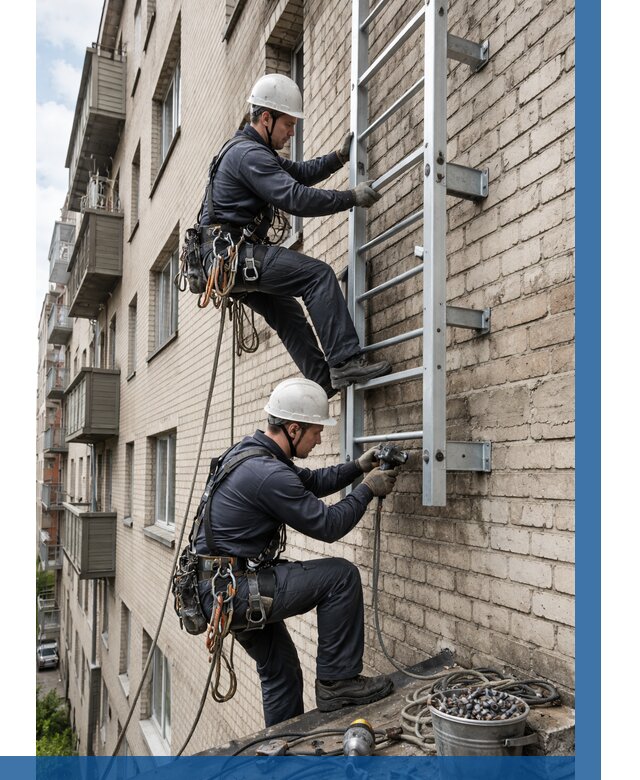 Монтаж пожарной лестницы в Кирове от 25905 р заказать у ВЫСОТНИК-Кри