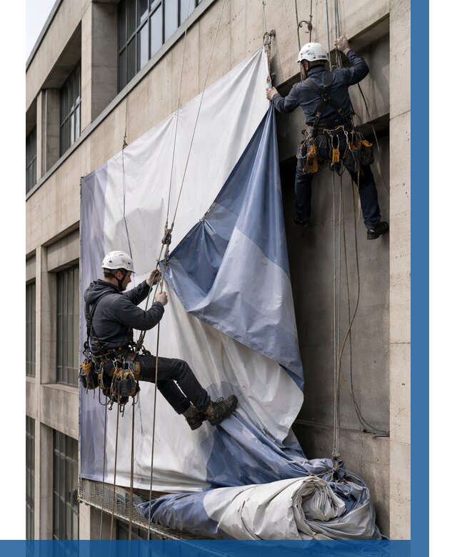 Демонтаж баннеров с фасада в Кирове от 4663 р. | ВЫСОТНИК-Кри