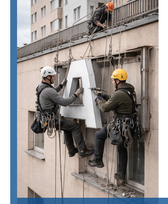 Ремонт и восстановление наружных вывесок на высоте в Кирове