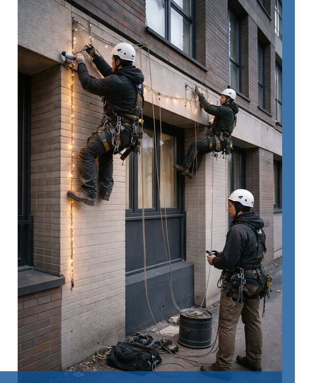 Монтаж гирлянд на фасаде в Кирове от 3627 р. | ВЫСОТНИК-Кри