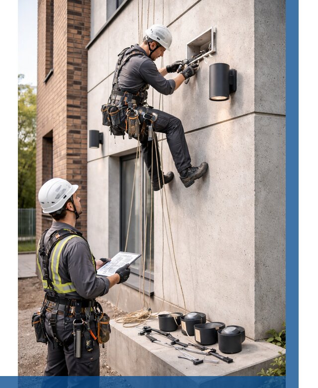 Монтаж фасадного освещения в Кирове от 2591 р. | ВЫСОТНИК-Кри