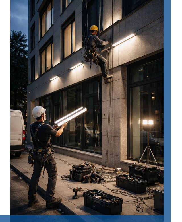 Монтаж архитектурной подсветки здания в Кирове от 2591 р.|ВЫСОТНИК-Кри