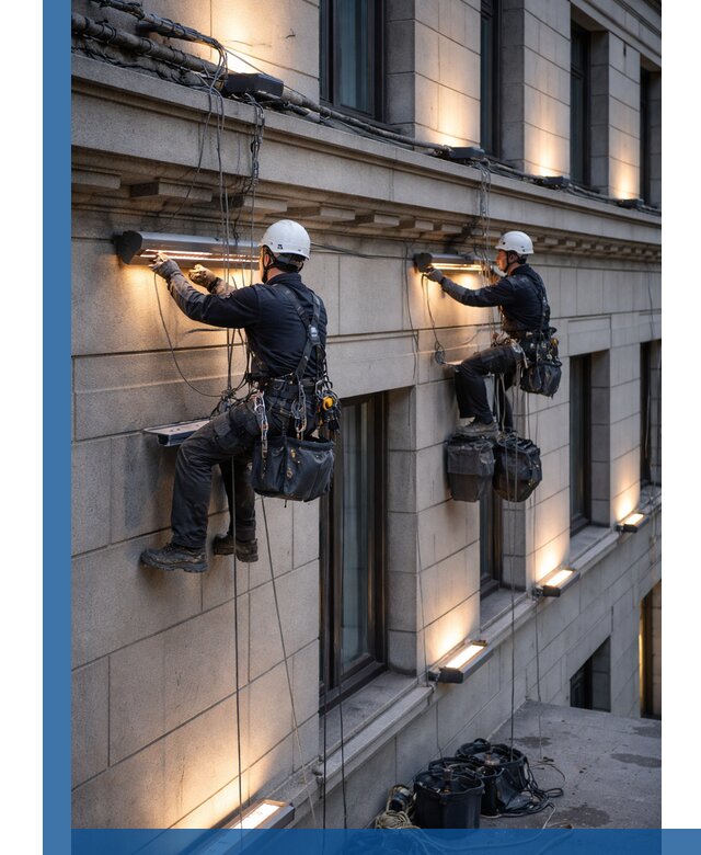 Монтаж архитектурной подсветки фасадов зданий в Кирове